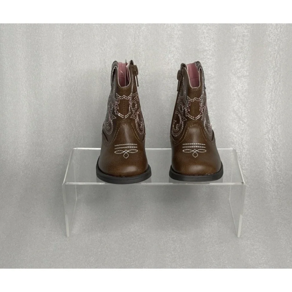 Wonder Nation Brown Zip up Square Toe Cowboy Cowgirl Boots Toddler Girls Size 5